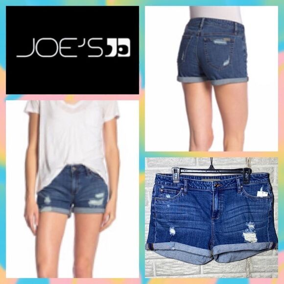 NWT MSRP $98 Joe's Jeans Rolled Hem Distressed Shorts Women's Size 31 - Picture 1 of 8